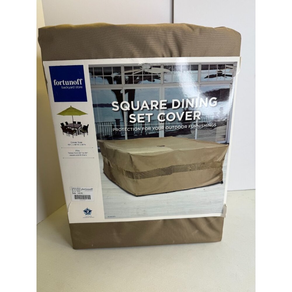 Fortunoff Square Dining Set Furniture Cover Beige 96x96x36 Water Resistant NEW